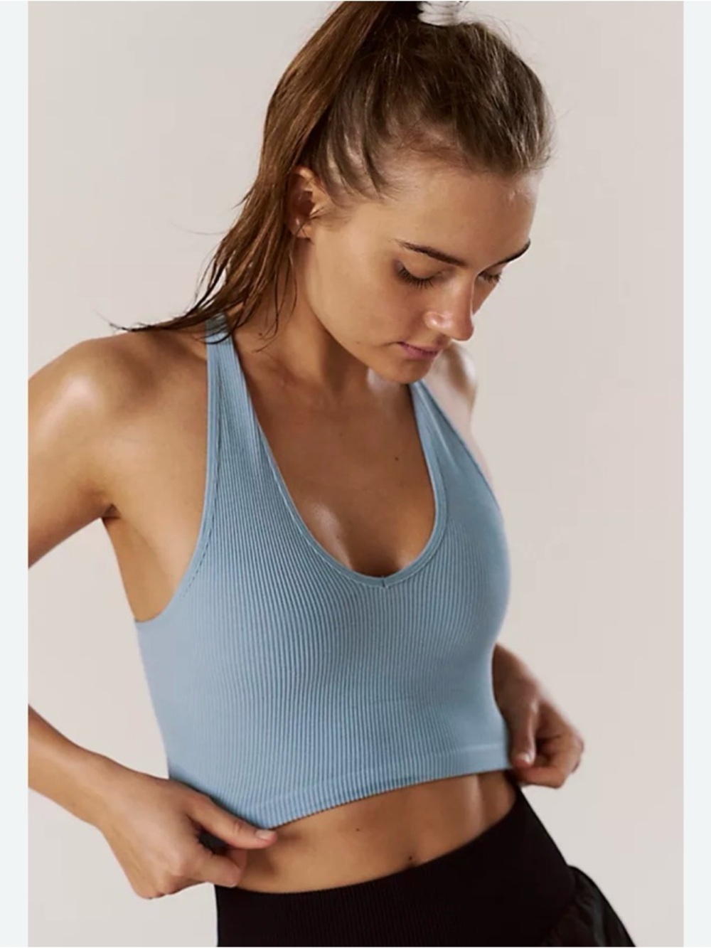 NWOT Free People Movement Ribbed V-Neck Cropped Tank Top - Light Blue